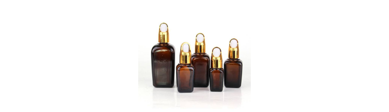 Amber Square Glass Dropper Bottles for Cosmetics and Essential Oils